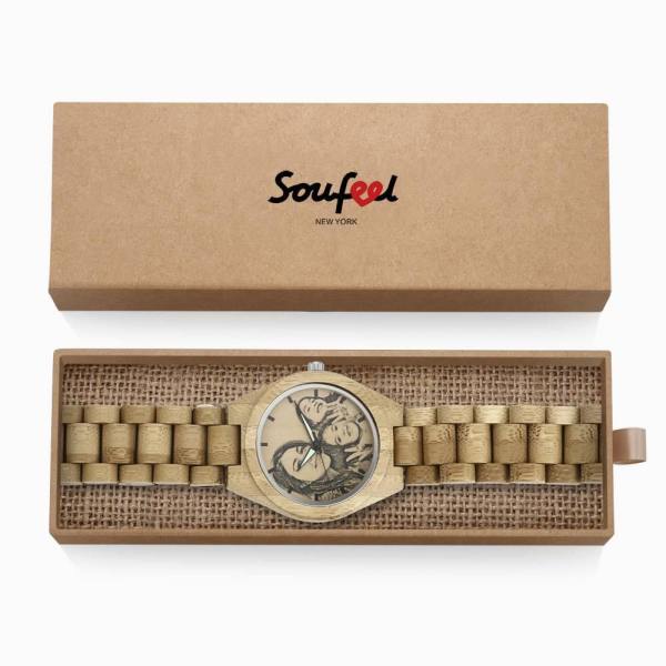 Men's Engraved Bamboo Photo Watch Wooden Strap 45mm