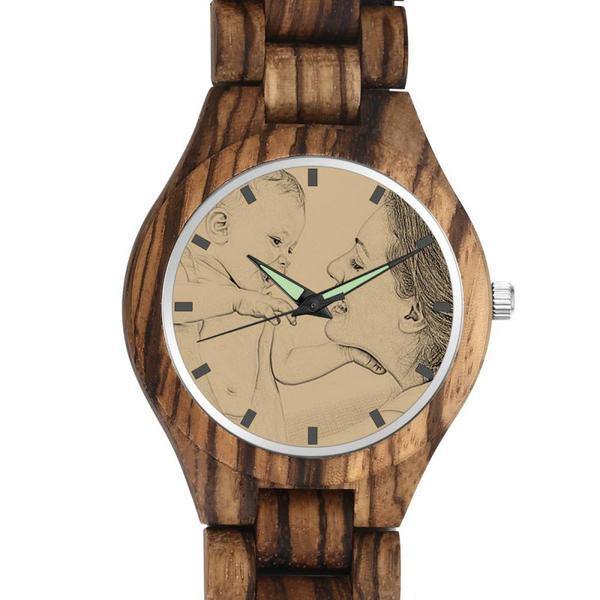Men's Engraved Wooden Photo Watch Wooden Strap 45mm - photowatch