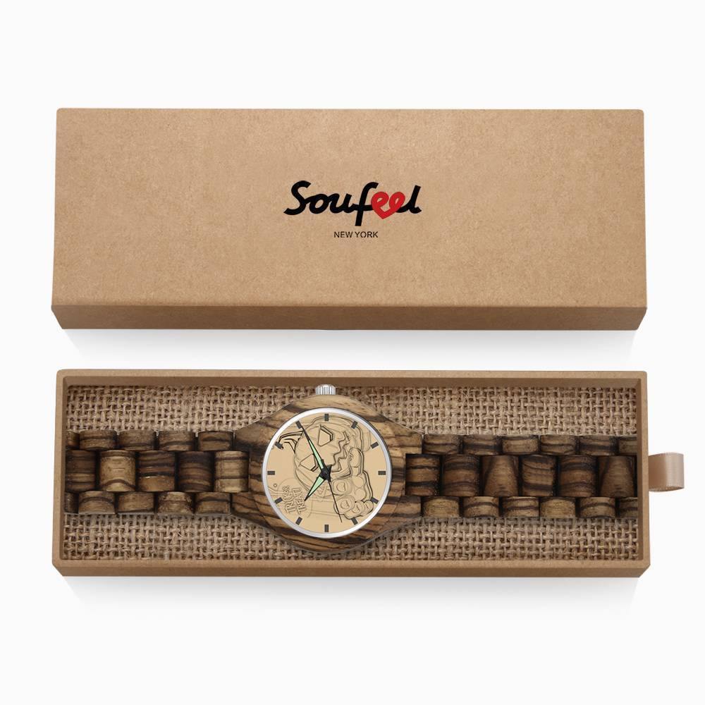 Men's Engraved Wooden Photo Watch Wooden Strap 45mm - photowatch