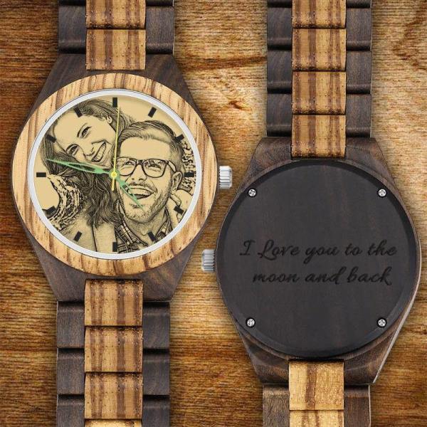 Men's Engraved Wooden Photo Watch Wooden Strap 45mm - photowatch