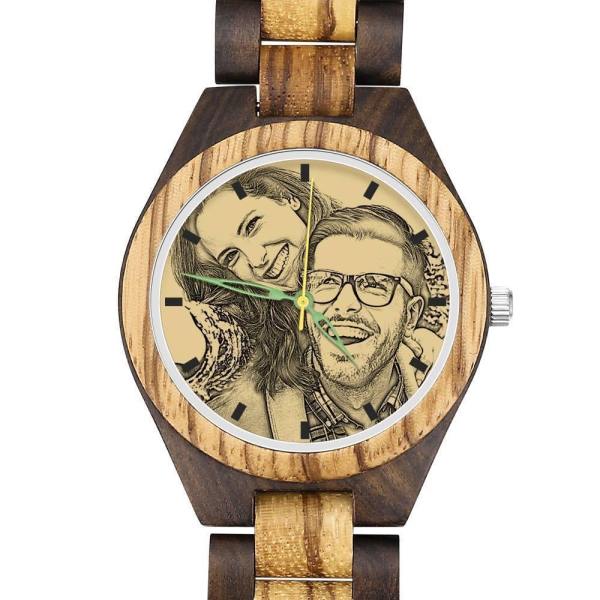 Men's Engraved Wooden Photo Watch Wooden Strap 45mm - photowatch