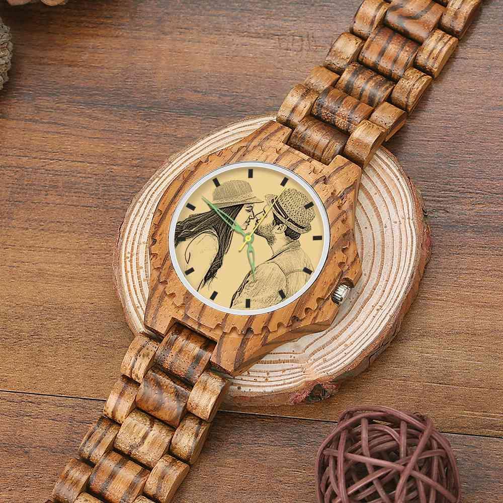 Men's Engraved Wooden Photo Watch Wooden Strap 45mm - photowatch