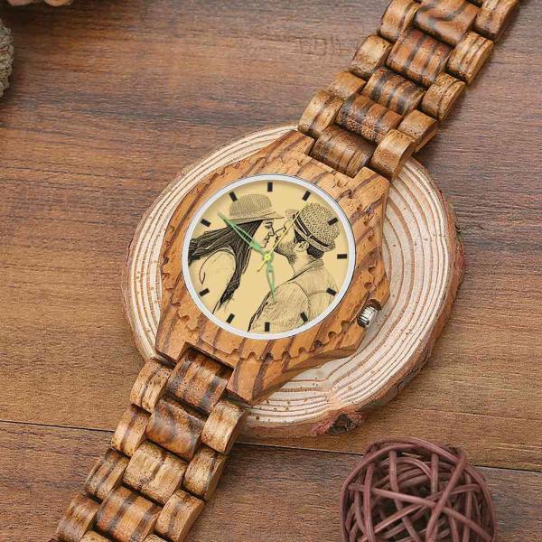 Men's Engraved Wooden Photo Watch Wooden Strap 45mm - photowatch