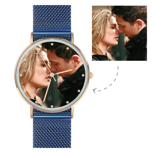 Ladies Watch Personalized Photo Watch With Black Red Blue Strap Birthday Gift - photowatch