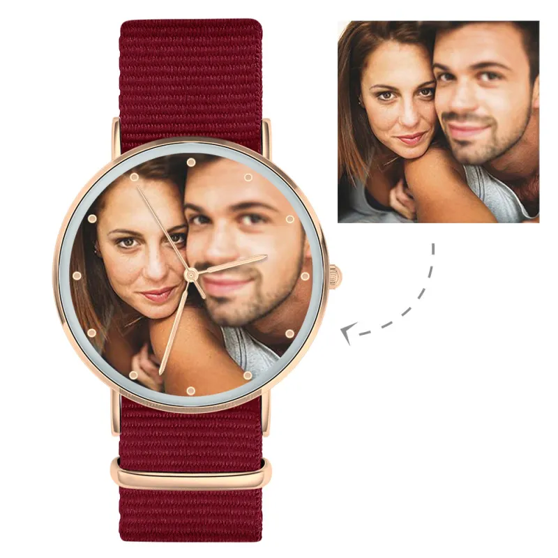 Ladies Watch Personalized Photo Watch With Black Red Blue Strap Birthday Gift - photowatch