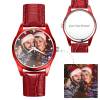 Personalized Photo Watch Engraved Watch With Red Or Blue Leather Strap Men's-Gift For Boyfriend