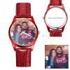 Personalized Photo Watch Engraved Watch With Red Or Blue Leather Strap Women's-Gift For Girlfriend