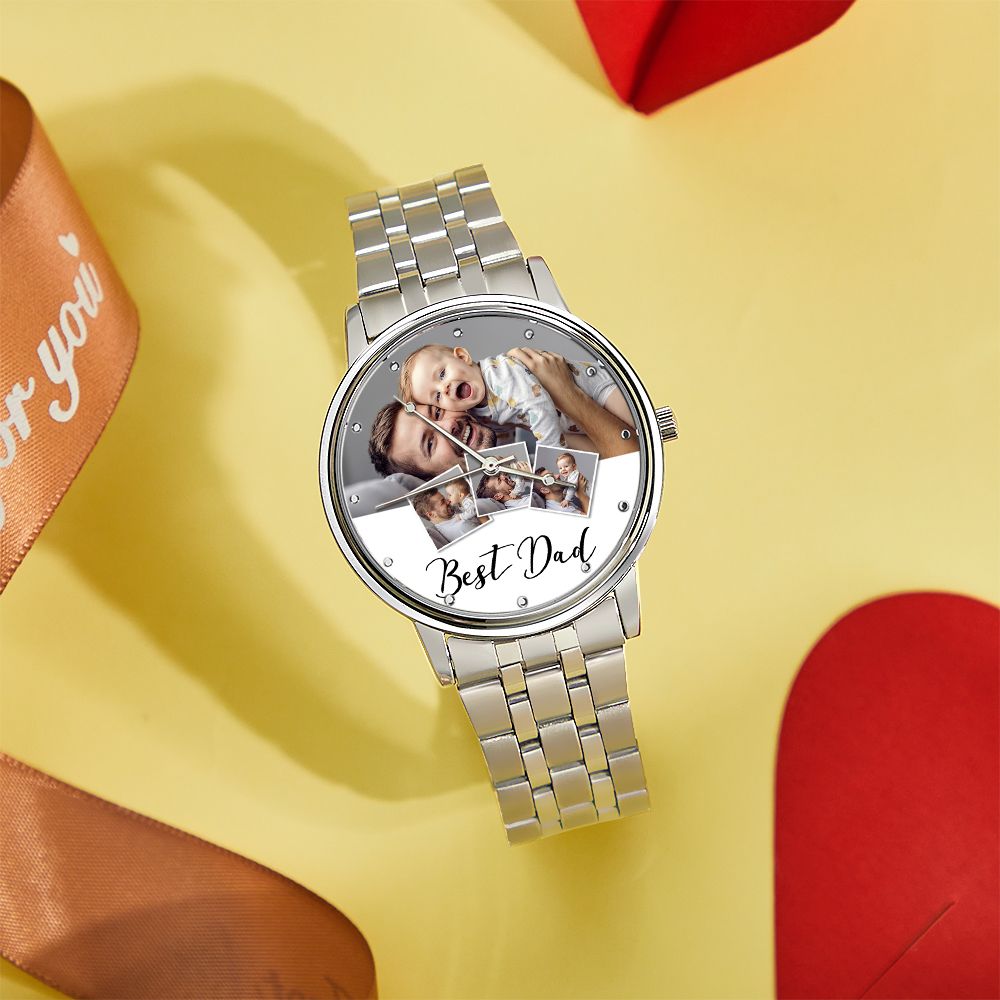 Personalized Engraved Photo Watch Men's Black Alloy Bracelet Photo Watch Father's Day Gifts For Dad - soufeelus