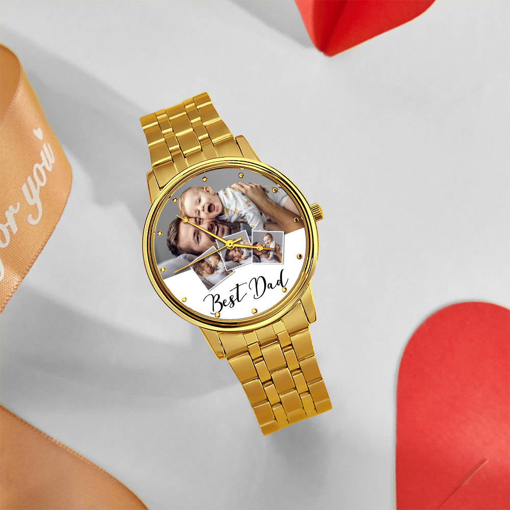 Personalized Engraved Photo Watch Men's Black Alloy Bracelet Photo Watch Father's Day Gifts For Dad - soufeelus