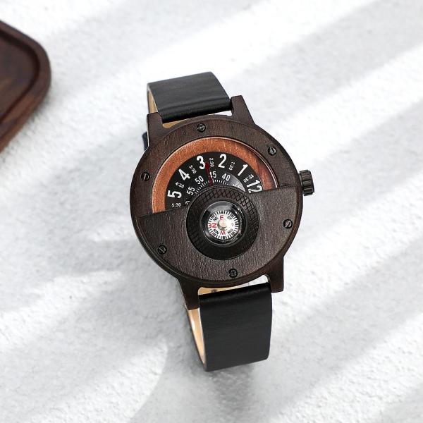 Custom Engraved Watch Handmade Compass Wood Watch for Men - photowatch
