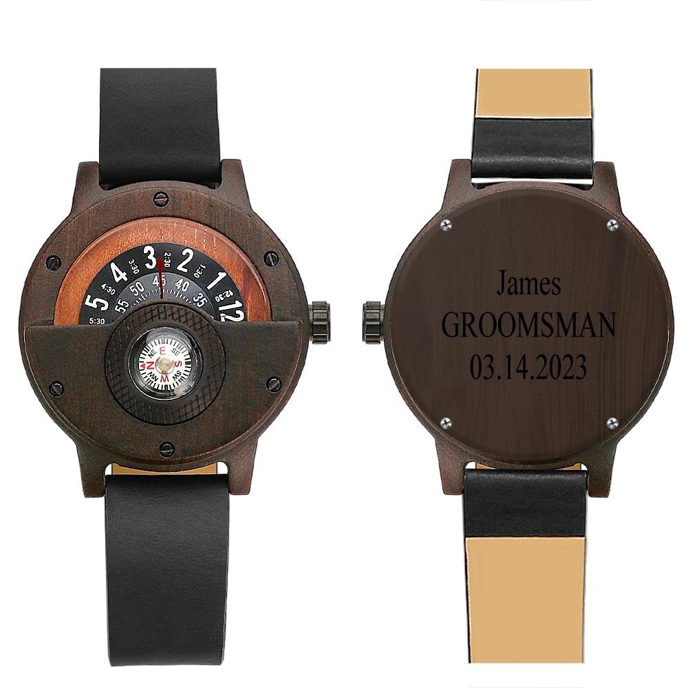 Custom Engraved Watch Handmade Compass Wood Watch for Men