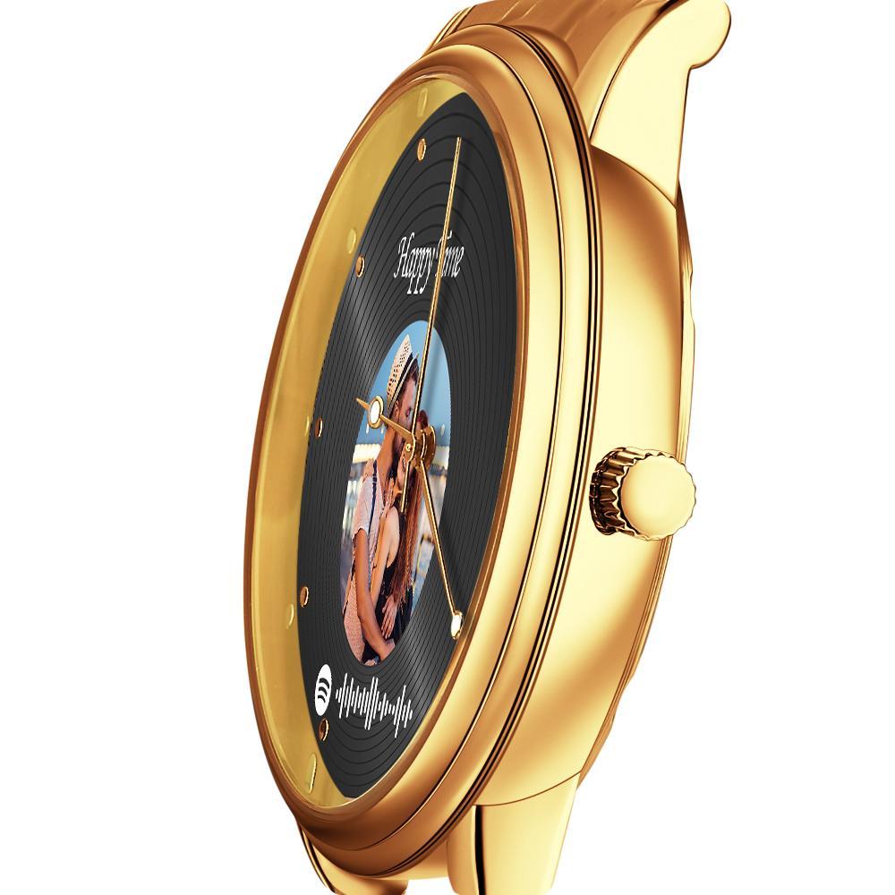 Photo Scannable Spotify Code Watch Vintage Vinyl Records Design Watch Gifts For Couples - soufeelus