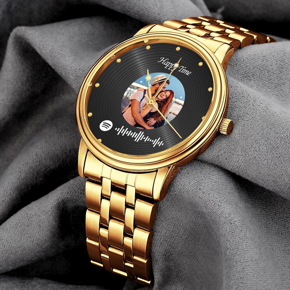 Photo Scannable Spotify Code Watch Vintage Vinyl Records Design Watch Gifts For Couples - soufeelus