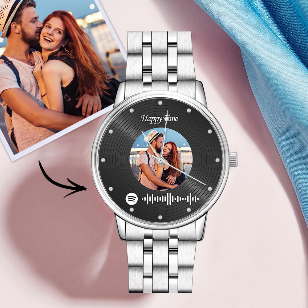 Photo Scannable Spotify Code Watch Vintage Vinyl Records Design Watch Gifts For Couples - soufeelus