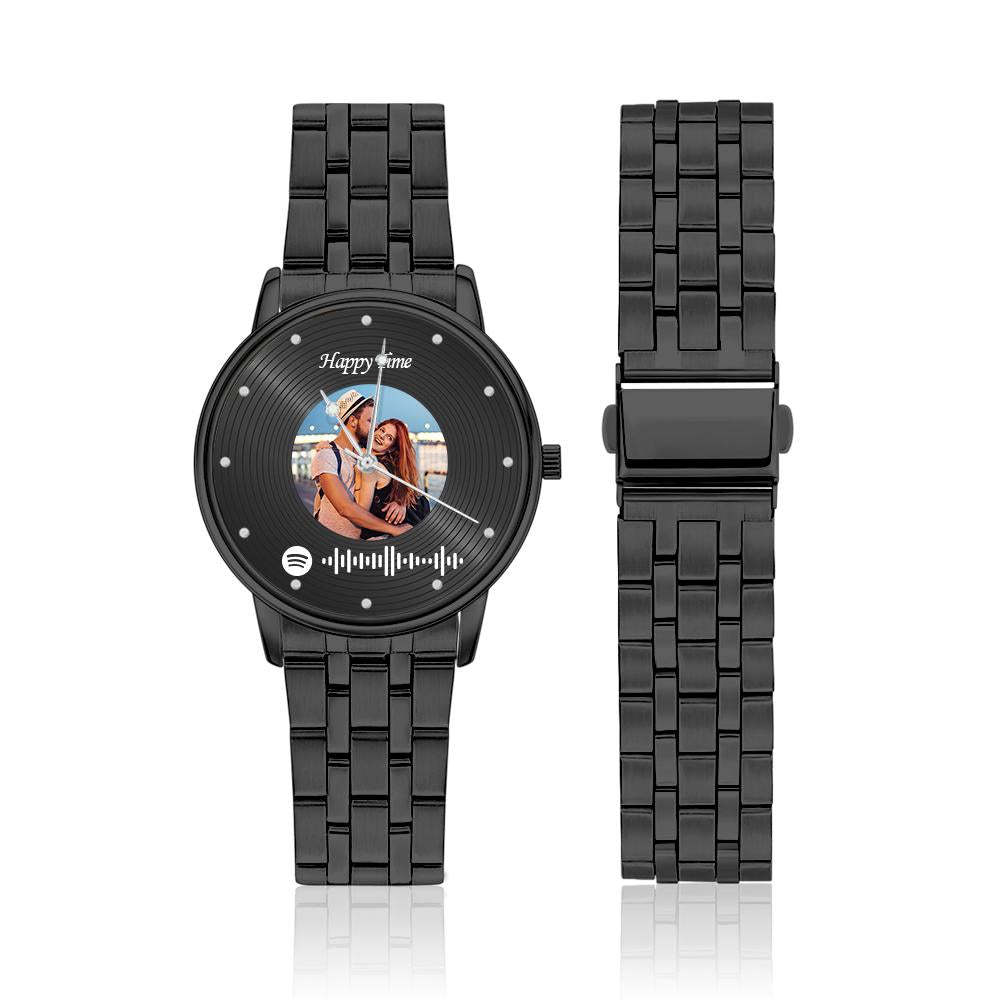 Photo Scannable Spotify Code Watch Vintage Vinyl Records Design Watch Gifts For Couples - soufeelus