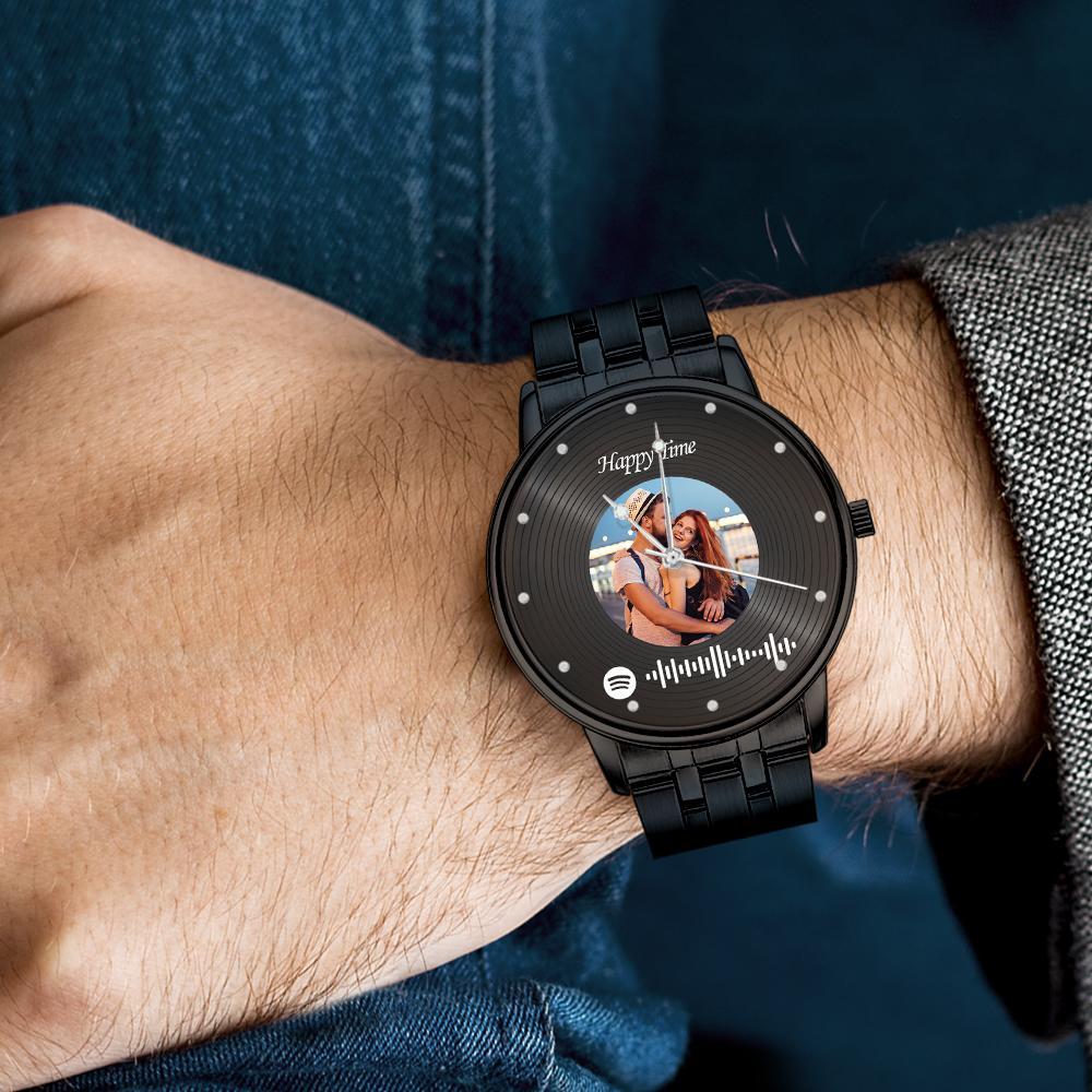 Photo Scannable Spotify Code Watch Vintage Vinyl Records Design Watch Gifts For Couples - soufeelus