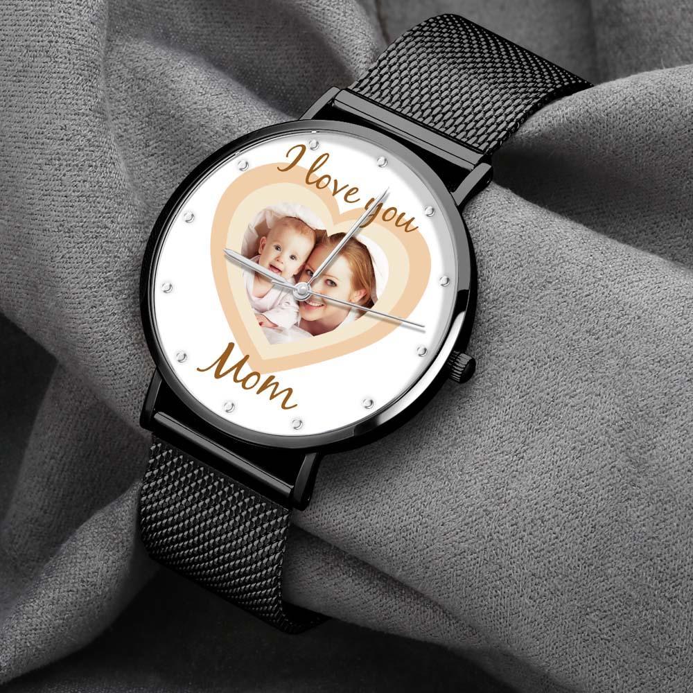 Personalized Heart Engraved Photo Watches With Alloy Strap Mother's Day Gift For Mom - soufeelus