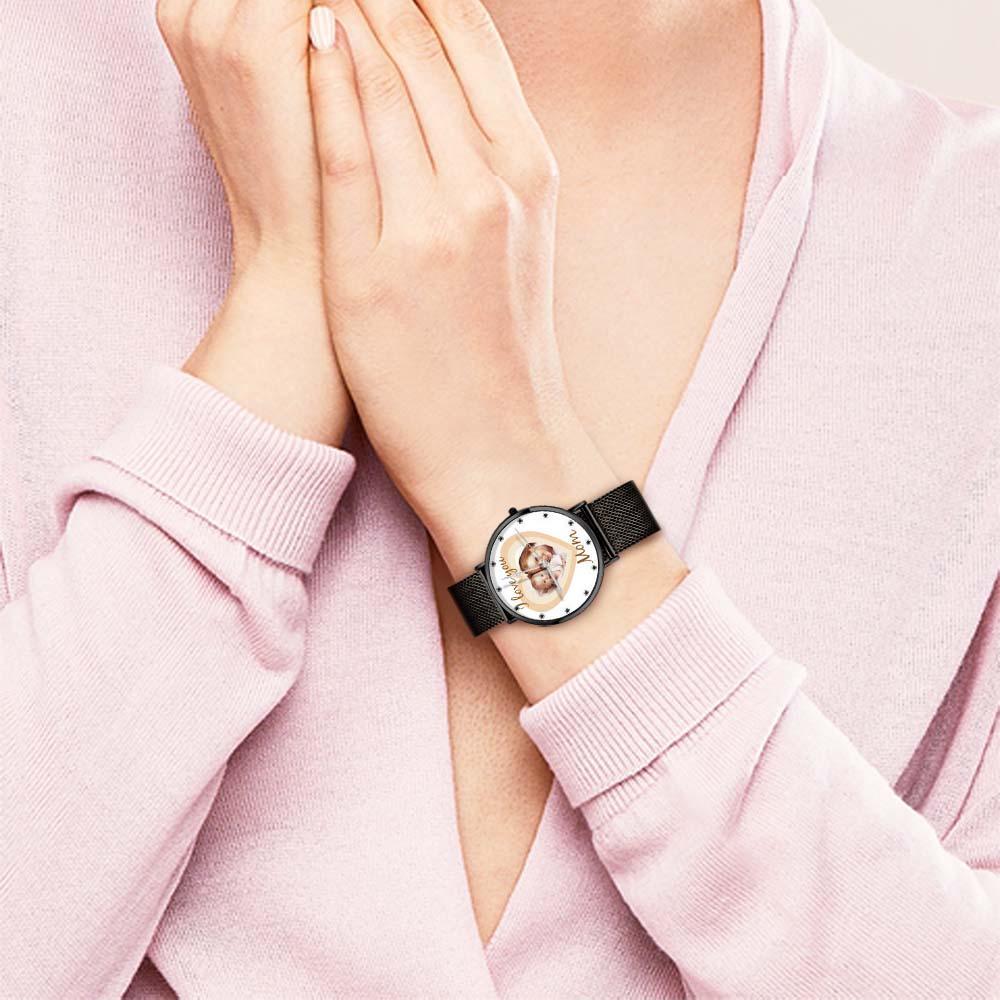 Personalized Heart Engraved Photo Watches With Alloy Strap Mother's Day Gift For Mom - soufeelus