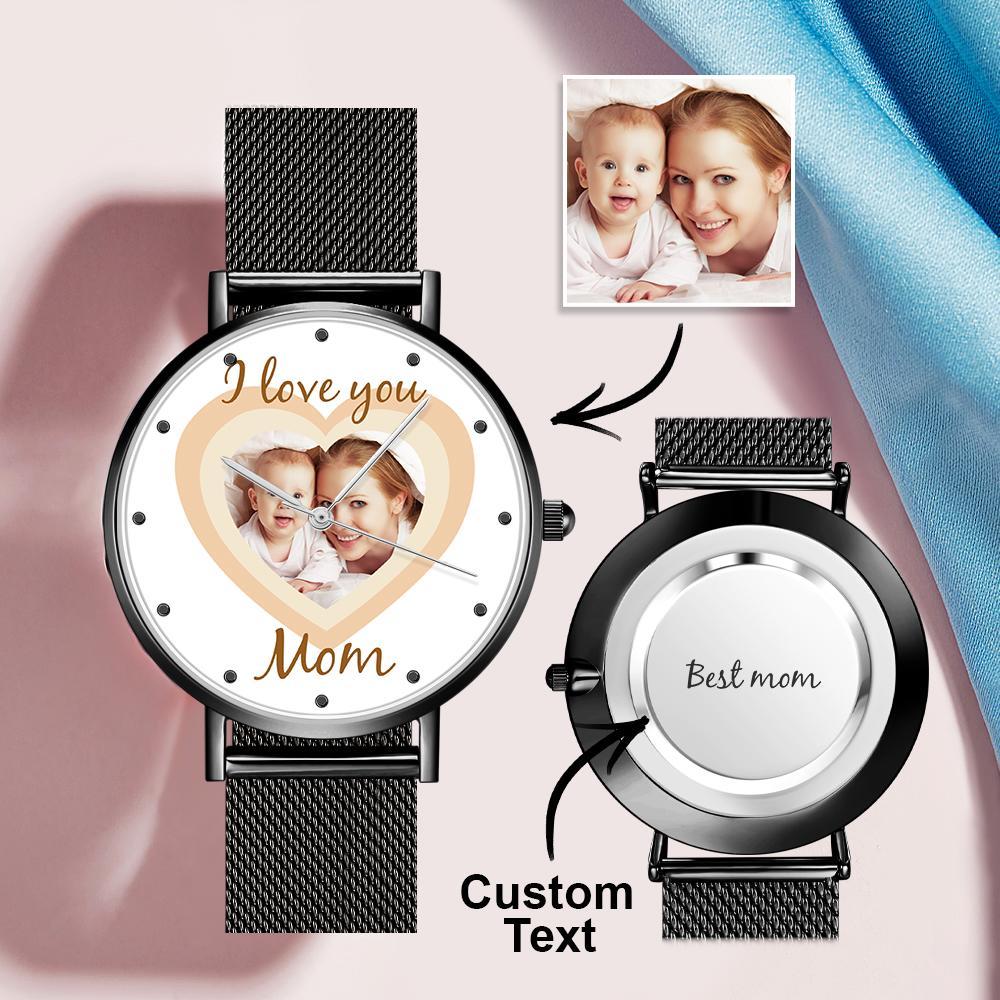 Personalized Heart Engraved Photo Watches With Alloy Strap Mother's Day Gift For Mom - soufeelus