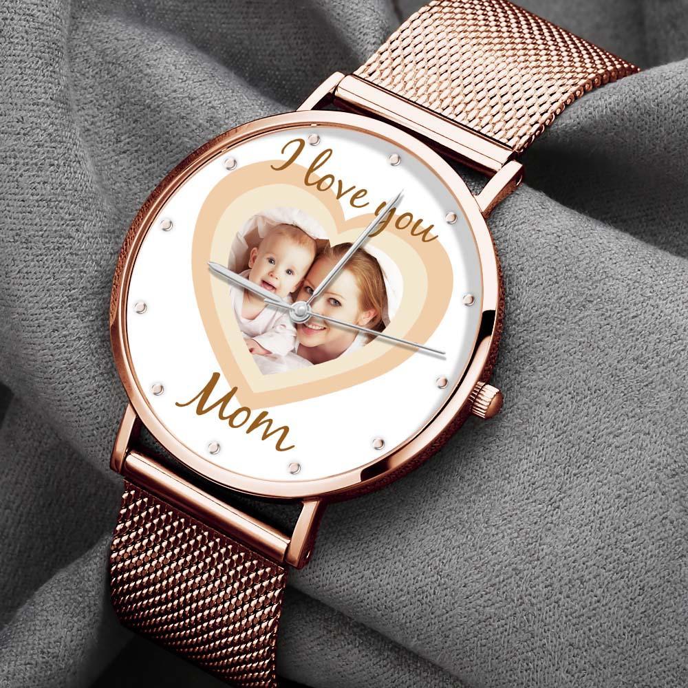 Personalized Heart Engraved Photo Watches With Alloy Strap Mother's Day Gift For Mom - soufeelus