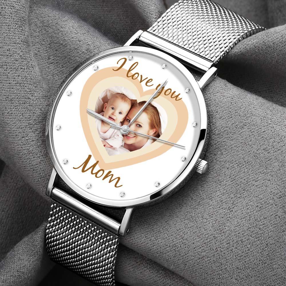Personalized Heart Engraved Photo Watches With Alloy Strap Mother's Day Gift For Mom - soufeelus