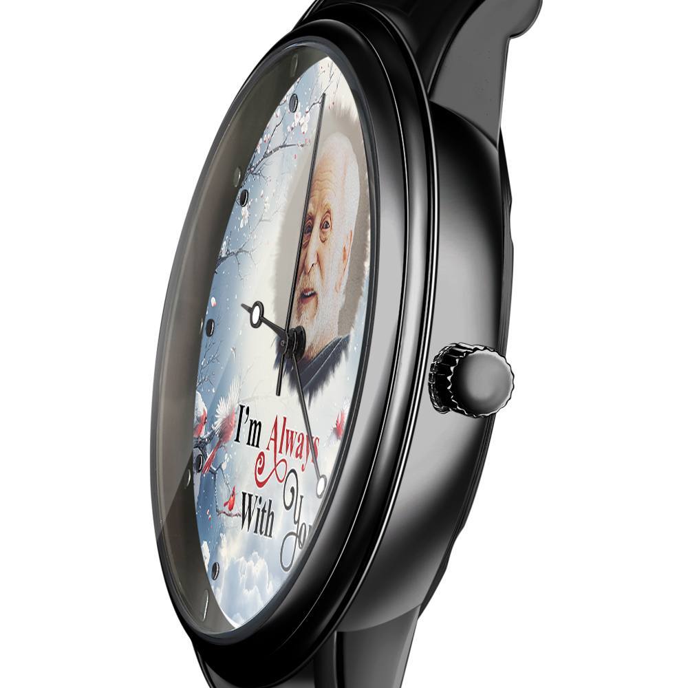 Engraved Men's Black Alloy Bracelet Photo Watch I'm Always With You Memorial Gift For Him - soufeelus