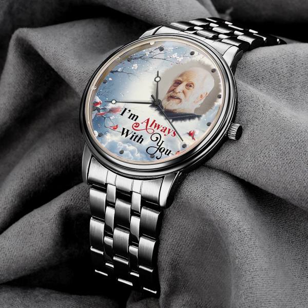 Engraved Men's Black Alloy Bracelet Photo Watch I'm Always With You Memorial Gift For Him - soufeelus