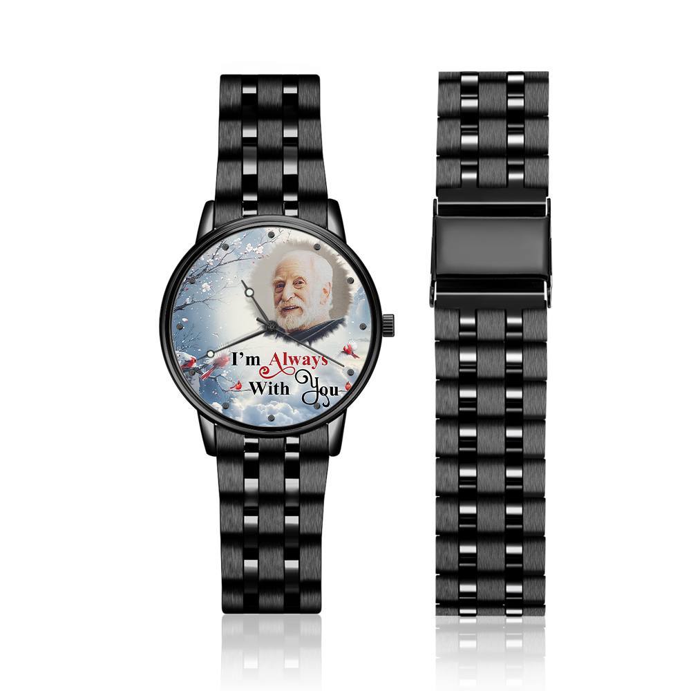 Engraved Men's Black Alloy Bracelet Photo Watch I'm Always With You Memorial Gift For Him - soufeelus