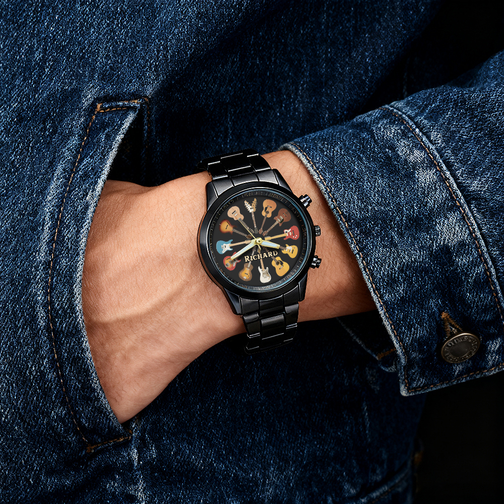 Personalized Rock Around the Clock Guitar Watch for Music Lovers