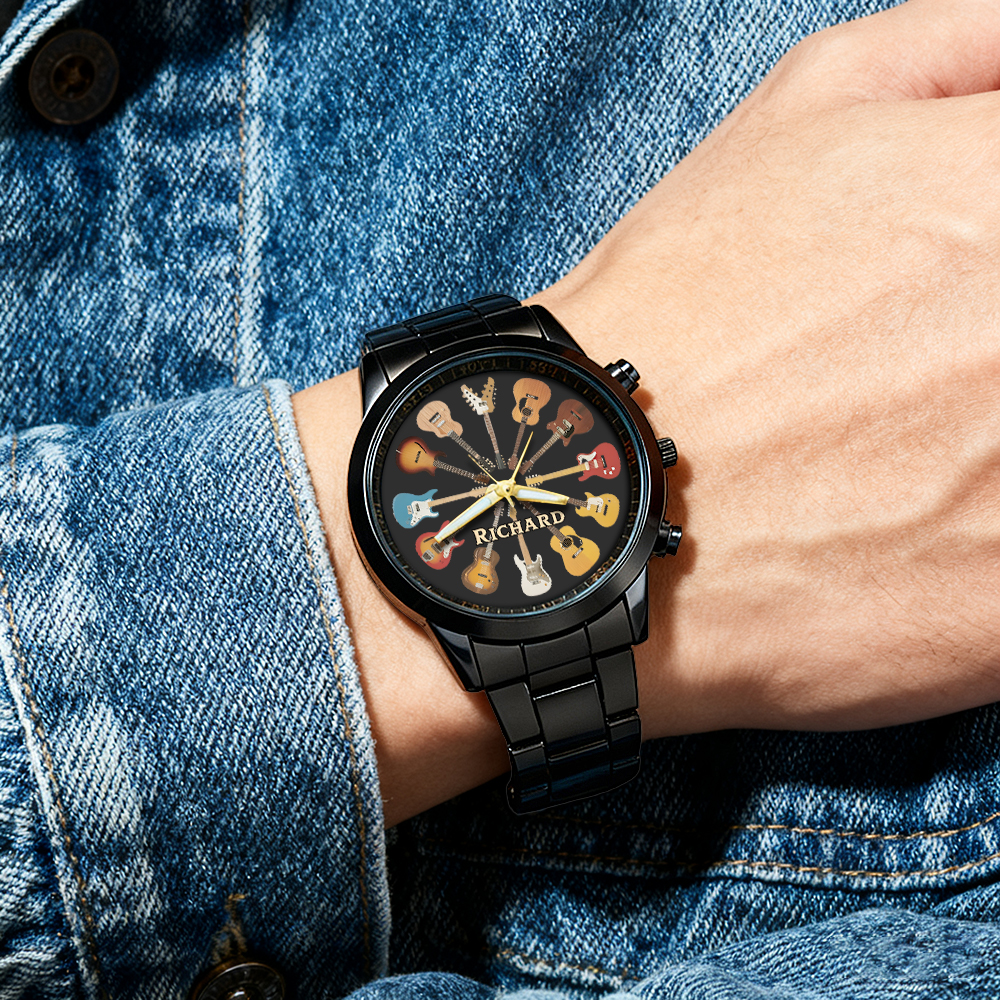 Personalized Rock Around the Clock Guitar Watch for Music Lovers