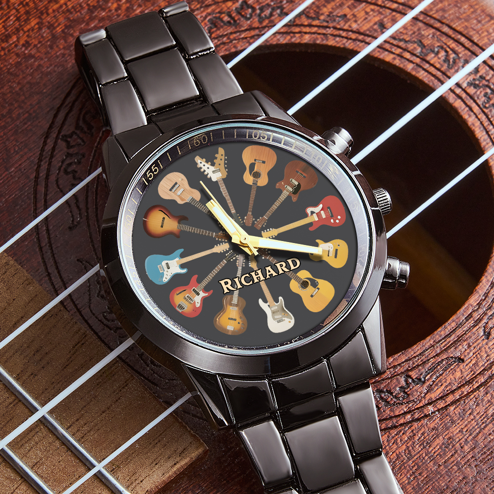 Personalized Rock Around the Clock Guitar Watch for Music Lovers