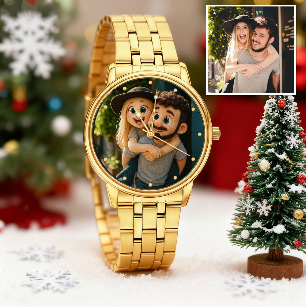 Custom Pixar-Style Plush Portrait Watch｜Personalized Cartoon Photo Watch｜Unique Gift for Family, Couple, Friend