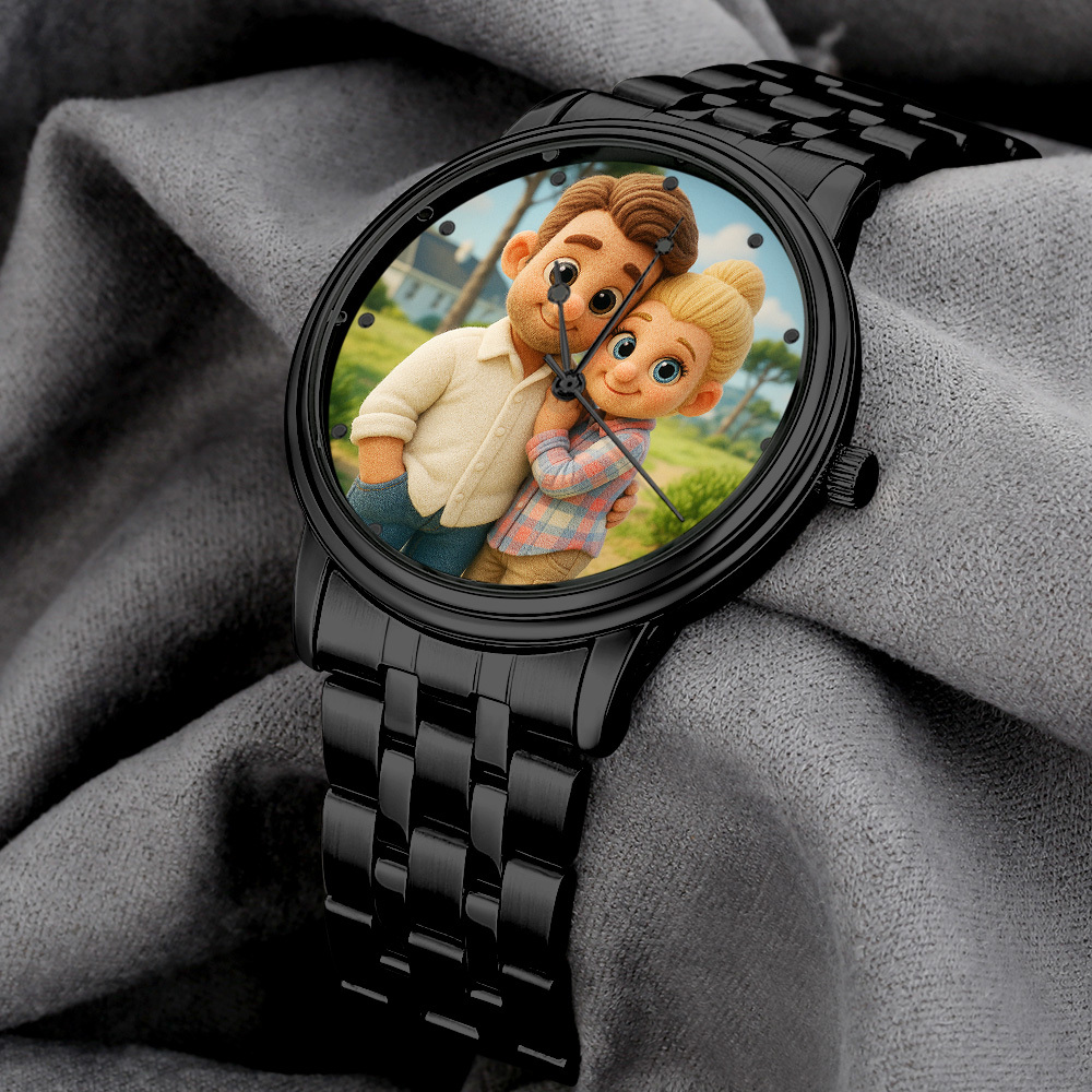 Custom Pixar-Style Plush Portrait Watch｜Personalized Cartoon Photo Watch｜Unique Gift for Family, Couple, Friend