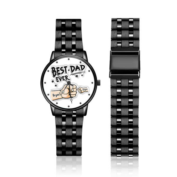 Custom Engraved Watch Men's Black Alloy Watch Holding Hands Bracelet Father's Day Gift for Dad - photowatch