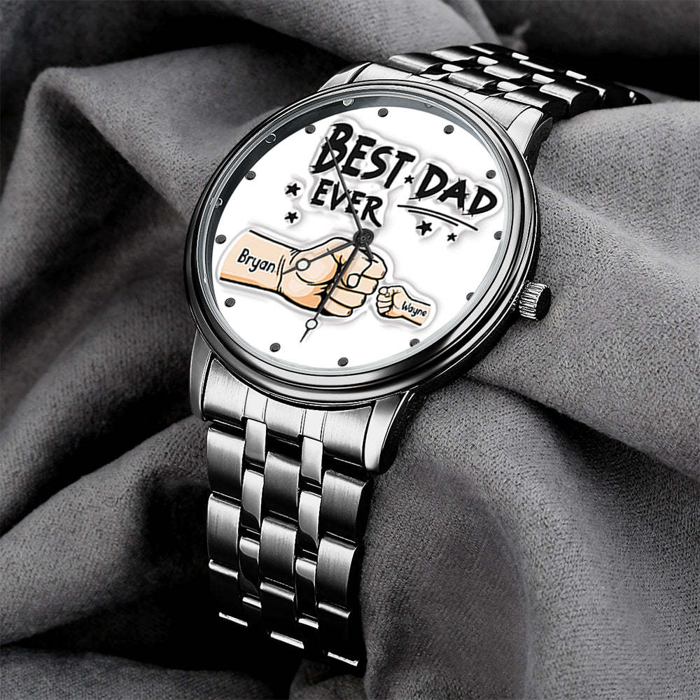 Custom Engraved Watch Men's Black Alloy Watch Holding Hands Bracelet Father's Day Gift for Dad - photowatch