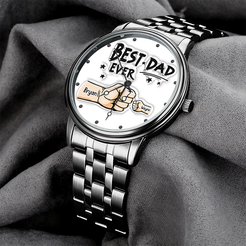 Custom Engraved Watch Men's Black Alloy Watch Holding Hands Bracelet Father's Day Gift for Dad - soufeelus