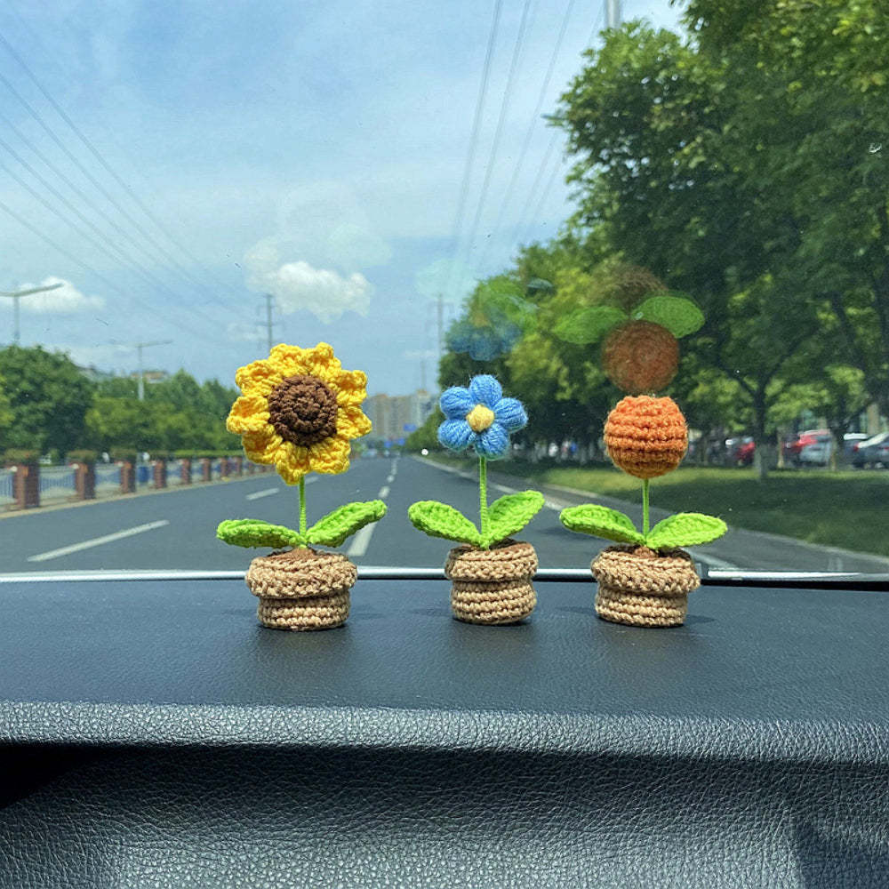 Handmade Crochet Flowers Completed Hand Woven Knitted Potted Plants Gift for Handicraft Lover - photowatch