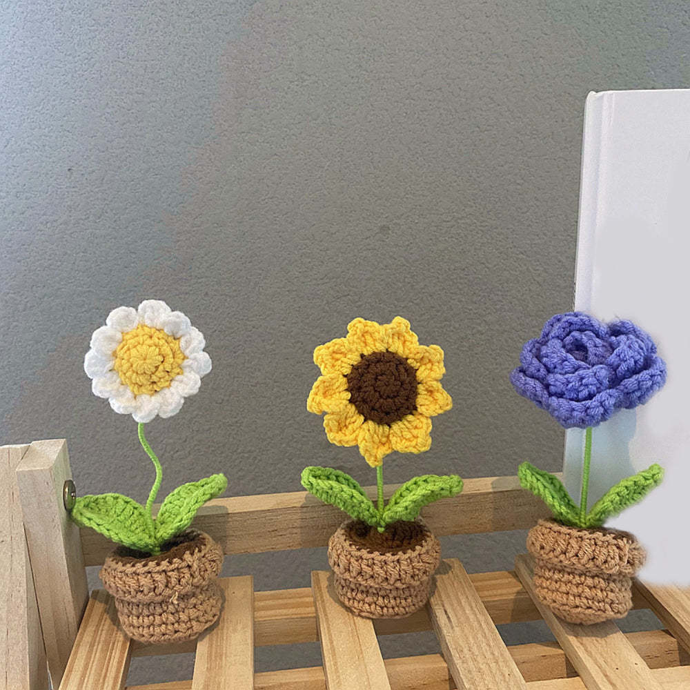 Handmade Crochet Flowers Completed Hand Woven Knitted Potted Plants Gift for Handicraft Lover - photowatch