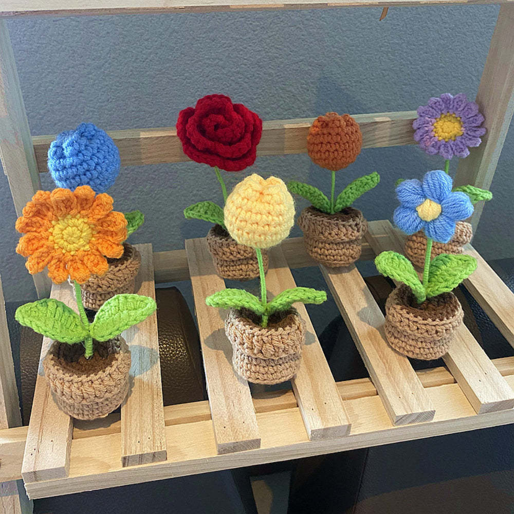Handmade Crochet Flowers Completed Hand Woven Knitted Potted Plants Gift for Handicraft Lover - photowatch