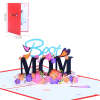 Best MOM Three-dimensional Greeting Card Mother's Day Creative Personality 3D Flower Blessing Card for Mom - Red