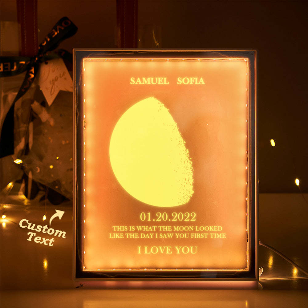 Custom Moon Phase and Names Night Light Mirror Frame Lamp Home Gifts - photowatch