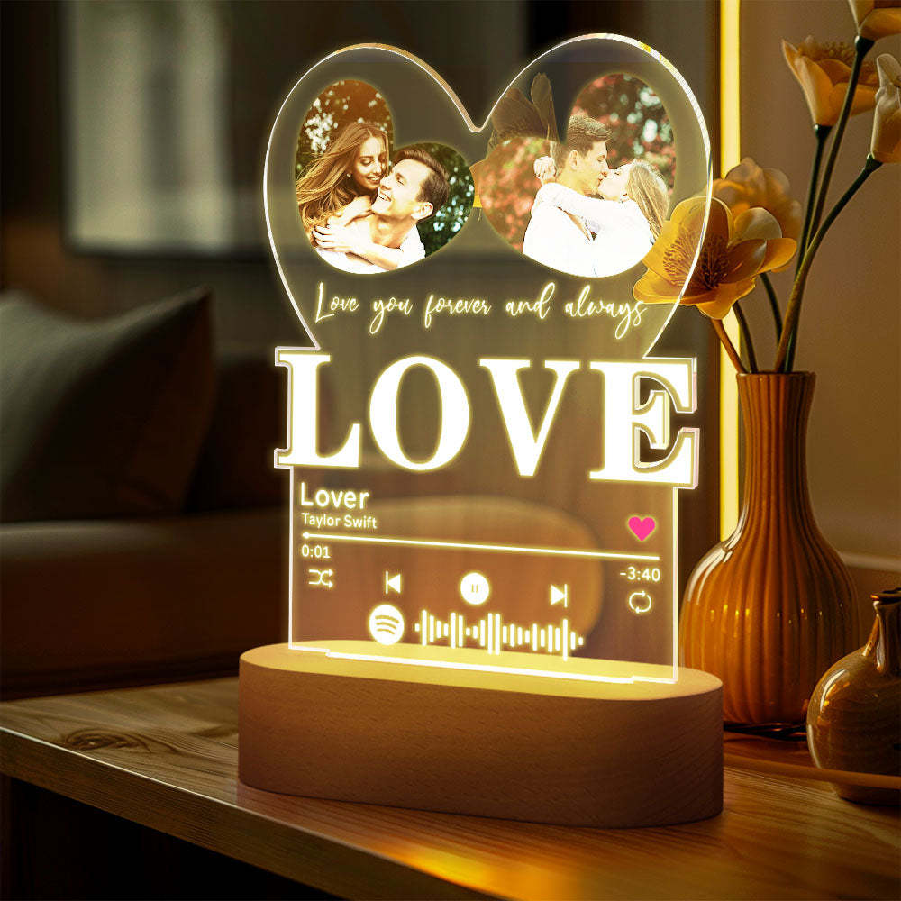 Personalized Romantic Love Heart Acrylic Night Light Gift for Couple Home Decor - photowatch