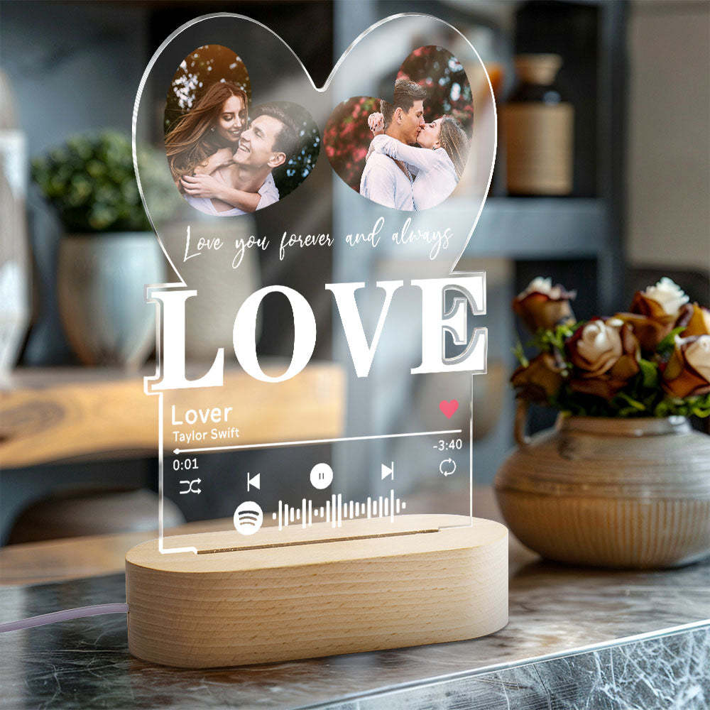 Personalized Romantic Love Heart Acrylic Night Light Gift for Couple Home Decor - photowatch