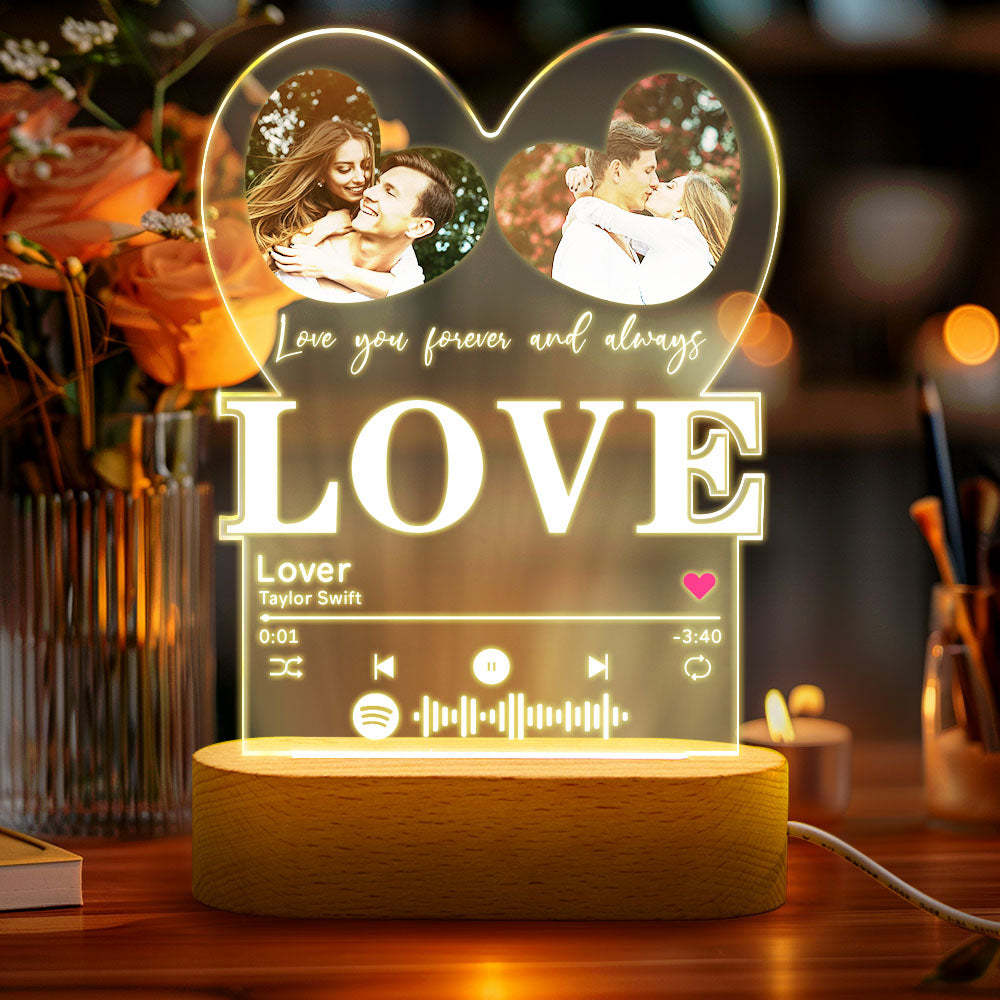 Personalized Romantic Love Heart Acrylic Night Light Gift for Couple Home Decor - photowatch
