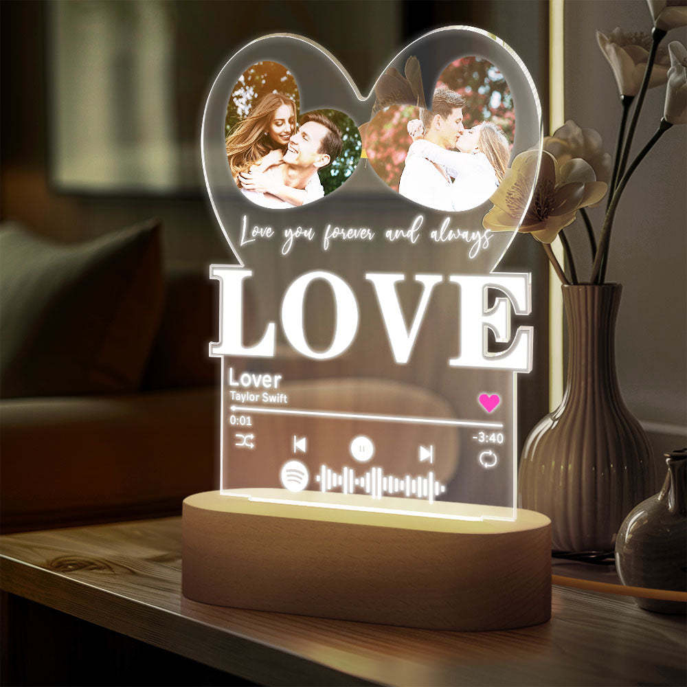 Personalized Romantic Love Heart Acrylic Night Light Gift for Couple Home Decor - photowatch