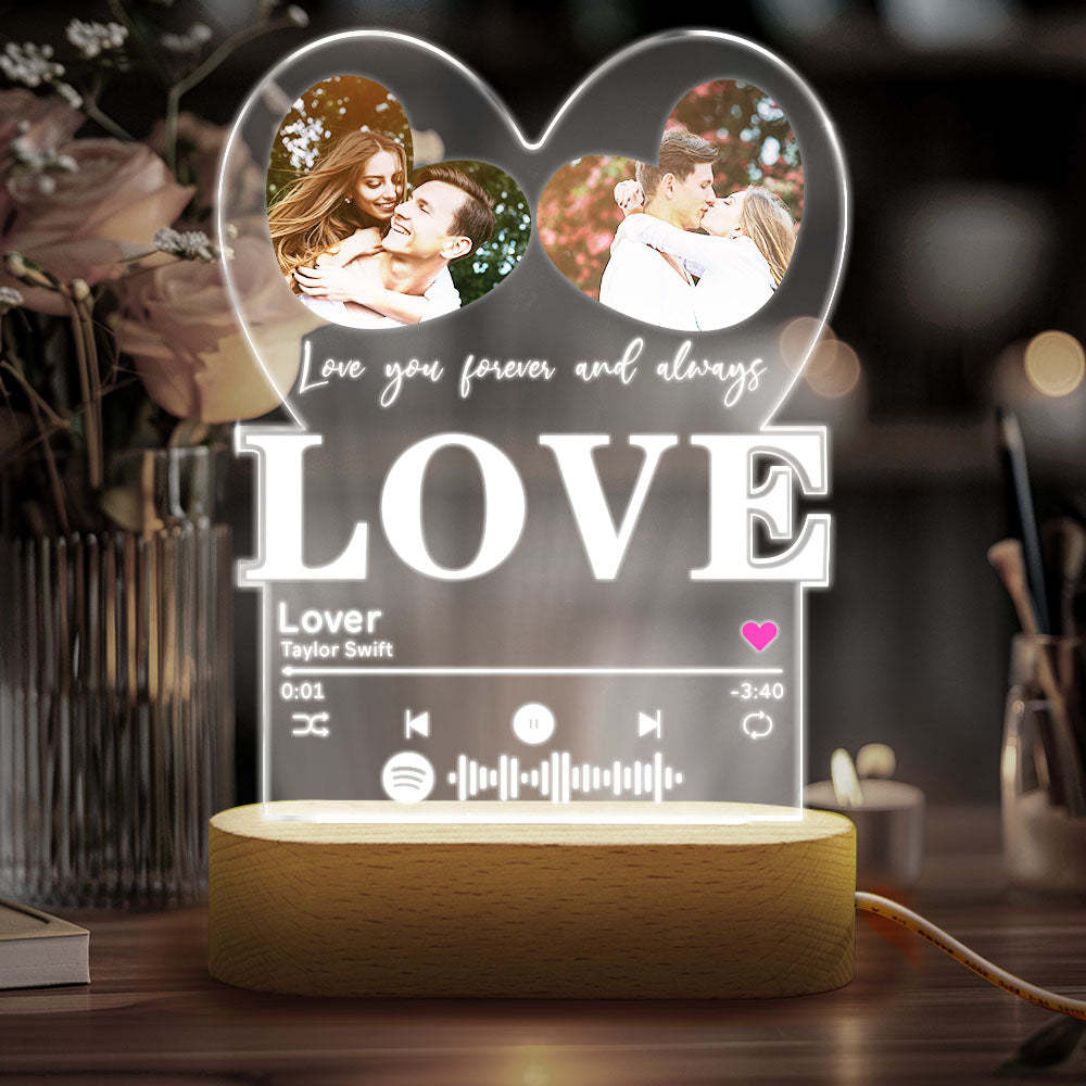 Personalized Romantic Love Heart Acrylic Night Light Gift for Couple Home Decor - photowatch