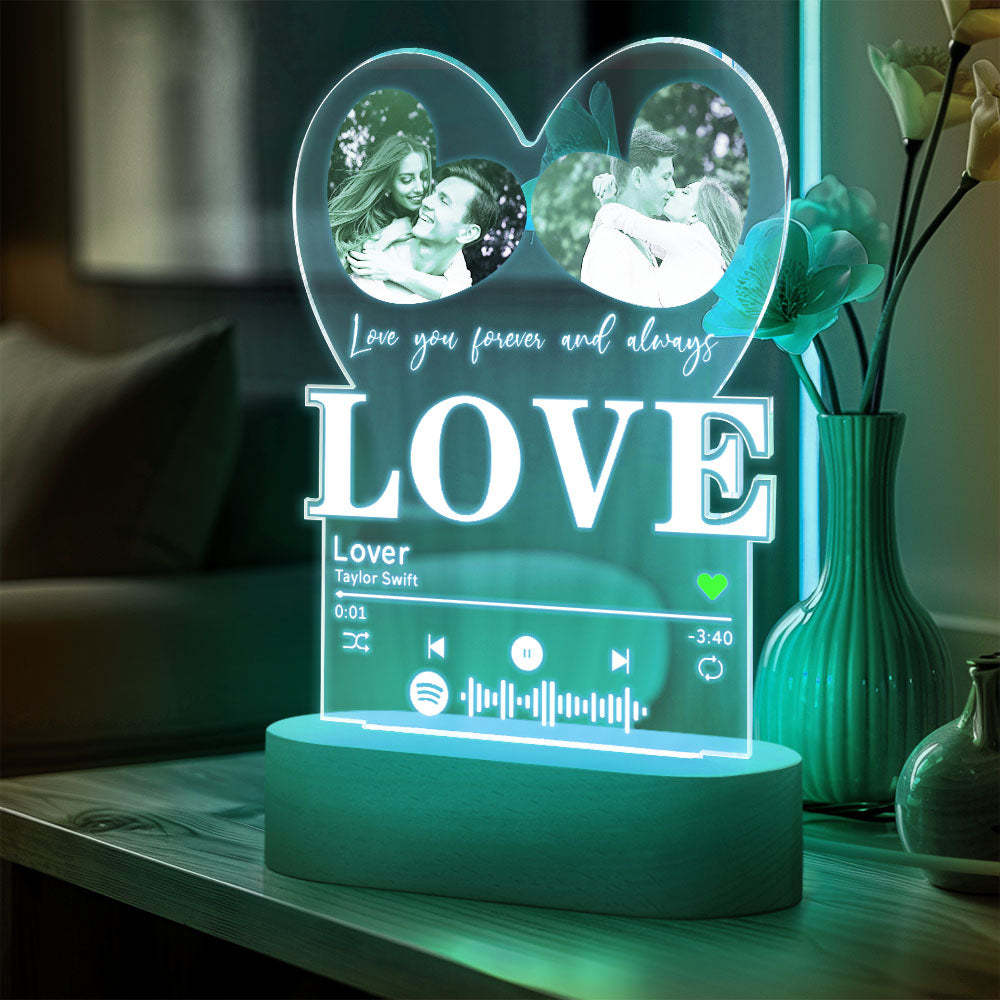 Personalized Romantic Love Heart Acrylic Night Light Gift for Couple Home Decor - photowatch