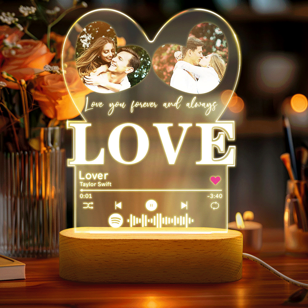 Personalized Romantic Love Heart Acrylic Night Light Gift for Couple Home Decor - photowatch