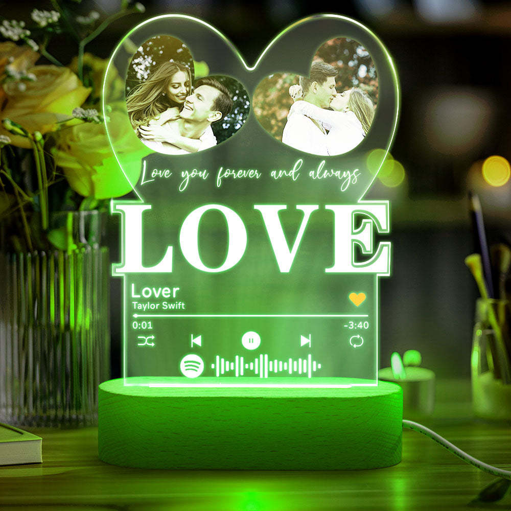 Personalized Romantic Love Heart Acrylic Night Light Gift for Couple Home Decor - photowatch