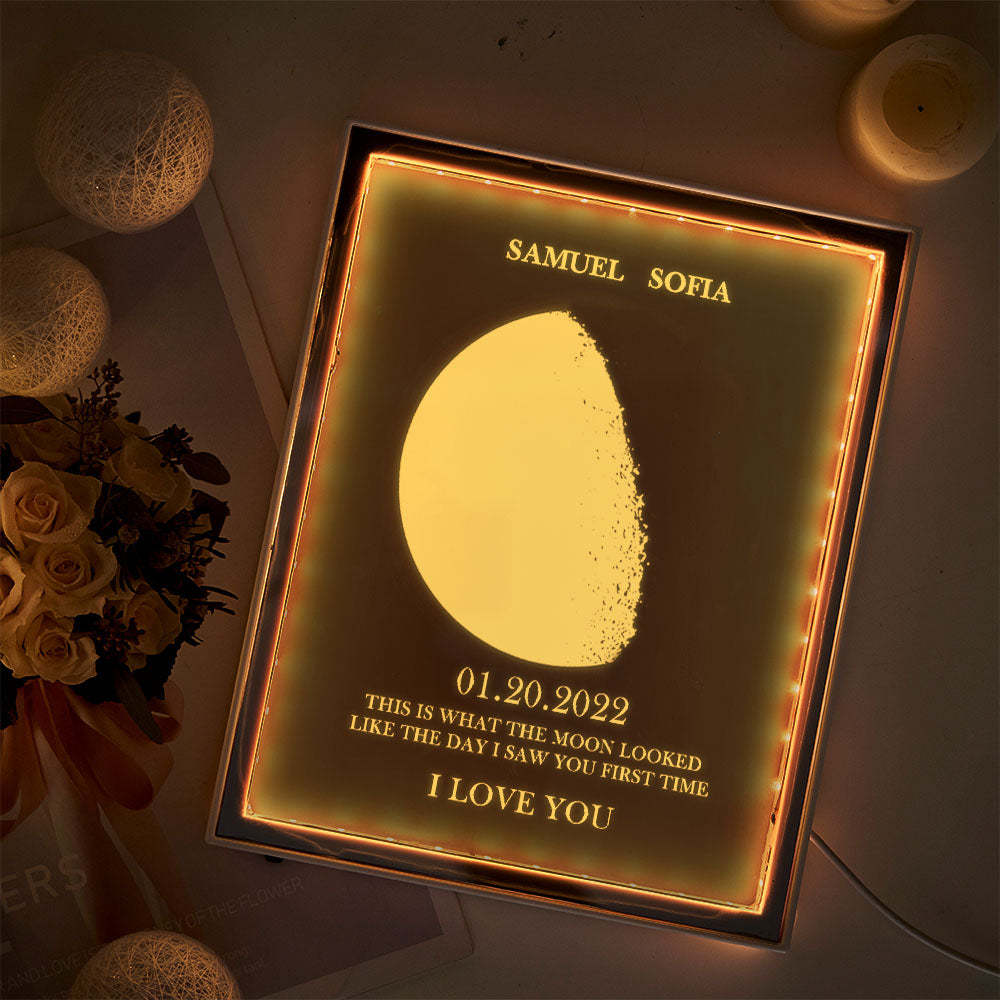 Custom Moon Phase and Names Night Light Mirror Frame Lamp Home Gifts - photowatch